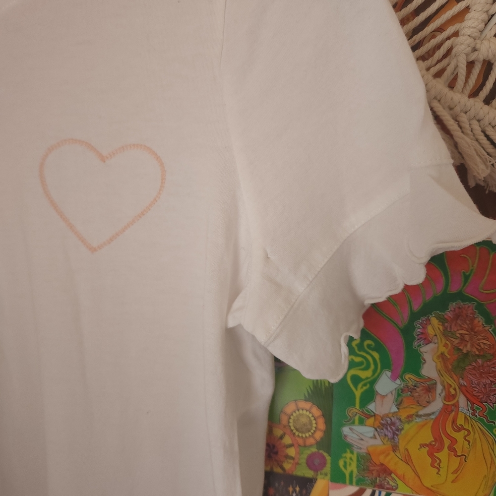 LC Lauren Conrad lettuce edge sleeved stitched heart tshirt